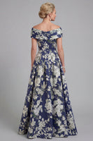 Load image into Gallery viewer, Navy Long Floral A Line Evening Dress with Pockets