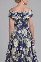 Load image into Gallery viewer, Navy Long Floral A Line Evening Dress with Pockets