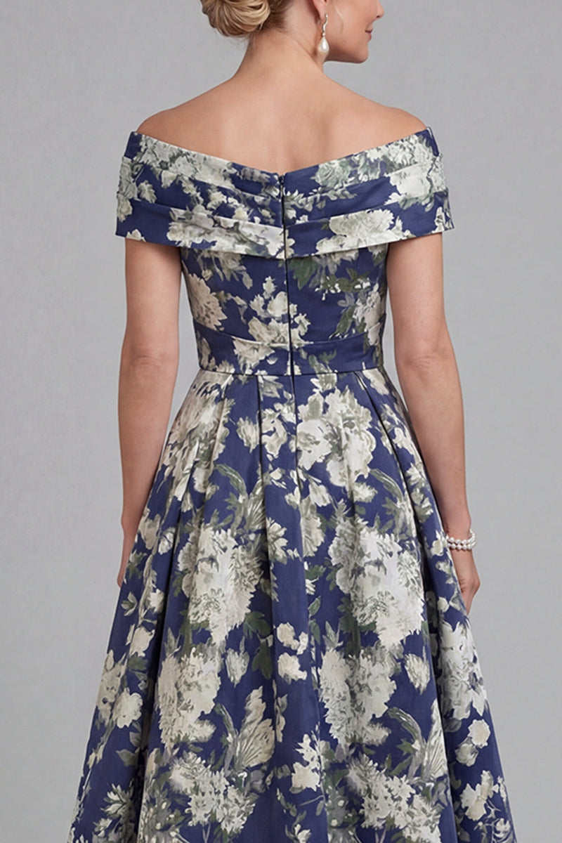 Load image into Gallery viewer, Navy Long Floral A Line Evening Dress with Pockets