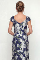 Load image into Gallery viewer, Navy Floral Mermaid Long Cap Sleeves Evening Dress