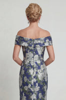 Load image into Gallery viewer, Navy Floral Off the Shoulder Mermaid Long Evening Dress