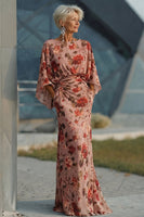 Load image into Gallery viewer, Dusty Rose Floral Boat Neck Long Mother of the Bride Dress with Pockets