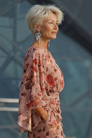 Load image into Gallery viewer, Dusty Rose Floral Boat Neck Long Mother of the Bride Dress with Pockets