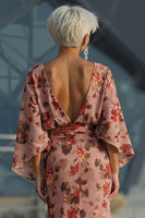 Load image into Gallery viewer, Dusty Rose Floral Boat Neck Long Mother of the Bride Dress with Pockets
