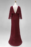 Load image into Gallery viewer, Burgundy Floral Sheath Boat Neck Lace Long Mother of the Bride Dress with Pockets