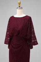Load image into Gallery viewer, Burgundy Floral Sheath Boat Neck Lace Long Mother of the Bride Dress with Pockets