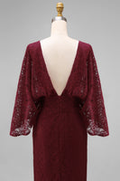 Load image into Gallery viewer, Burgundy Floral Sheath Boat Neck Lace Long Mother of the Bride Dress with Pockets