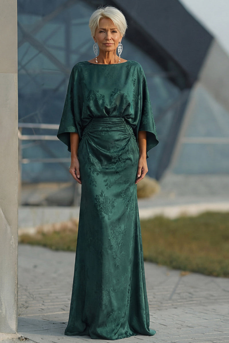 Load image into Gallery viewer, Pine Floral Jacquard Sheath Long Mother of the Bride Dress with Sleeves