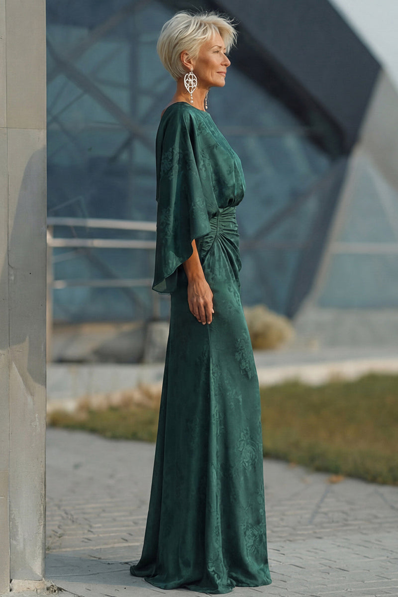 Load image into Gallery viewer, Pine Floral Jacquard Sheath Long Mother of the Bride Dress with Sleeves