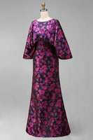 Load image into Gallery viewer, Floral Fuchsia Sheath Long Ruched Mother of the Bride Dress with Sleeves