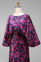 Load image into Gallery viewer, Floral Fuchsia Sheath Long Ruched Mother of the Bride Dress with Sleeves