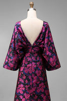 Load image into Gallery viewer, Floral Fuchsia Sheath Long Ruched Mother of the Bride Dress with Sleeves