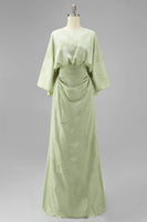 Load image into Gallery viewer, Floral Sage Green Sheath Boat Neck Long Mother of the Bride Dress with Sleeves