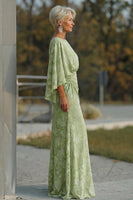 Load image into Gallery viewer, Floral Sage Green Sheath Boat Neck Long Mother of the Bride Dress with Sleeves