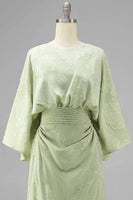 Load image into Gallery viewer, Floral Sage Green Sheath Boat Neck Long Mother of the Bride Dress with Sleeves