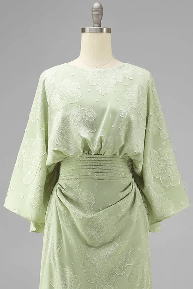 Load image into Gallery viewer, Floral Sage Green Sheath Boat Neck Long Mother of the Bride Dress with Sleeves