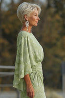 Load image into Gallery viewer, Floral Sage Green Sheath Boat Neck Long Mother of the Bride Dress with Sleeves