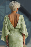 Load image into Gallery viewer, Floral Sage Green Sheath Boat Neck Long Mother of the Bride Dress with Sleeves