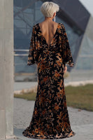 Load image into Gallery viewer, Floral Brown Boat Neck Sheath Long Mother of the Bride Dress with Pockets