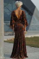 Load image into Gallery viewer, Floral Brown Boat Neck Sheath Long Mother of the Bride Dress with Pockets