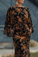 Load image into Gallery viewer, Floral Brown Boat Neck Sheath Long Mother of the Bride Dress with Pockets