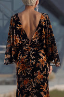 Load image into Gallery viewer, Floral Brown Boat Neck Sheath Long Mother of the Bride Dress with Pockets