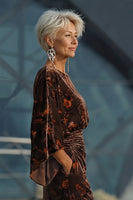 Load image into Gallery viewer, Floral Brown Boat Neck Sheath Long Mother of the Bride Dress with Pockets