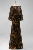 Load image into Gallery viewer, Floral Brown Boat Neck Sheath Long Mother of the Bride Dress with Pockets