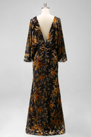 Load image into Gallery viewer, Floral Brown Boat Neck Sheath Long Mother of the Bride Dress with Pockets