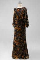 Load image into Gallery viewer, Floral Brown Boat Neck Sheath Long Mother of the Bride Dress with Pockets