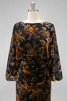 Load image into Gallery viewer, Floral Brown Boat Neck Sheath Long Mother of the Bride Dress with Pockets