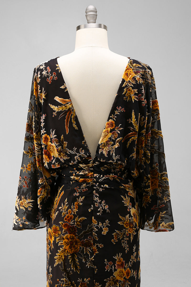 Load image into Gallery viewer, Floral Brown Boat Neck Sheath Long Mother of the Bride Dress with Pockets