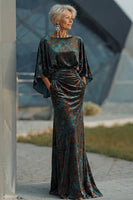 Load image into Gallery viewer, Floral Dark Green Sheath Velvet Boat Neck Long Mother of the Bride Dress with Pockets