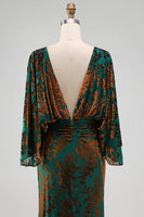 Load image into Gallery viewer, Floral Dark Green Sheath Velvet Boat Neck Long Mother of the Bride Dress with Pockets