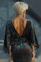 Load image into Gallery viewer, Floral Dark Green Sheath Velvet Boat Neck Long Mother of the Bride Dress with Pockets