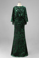 Load image into Gallery viewer, Floral Peacock Blue Boat Neck Velvet Sheath Long Mother of the Bride Dress with Pockets