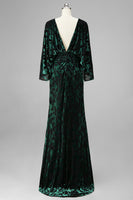Load image into Gallery viewer, Floral Peacock Blue Boat Neck Velvet Sheath Long Mother of the Bride Dress with Pockets