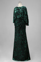 Load image into Gallery viewer, Floral Peacock Blue Boat Neck Velvet Sheath Long Mother of the Bride Dress with Pockets