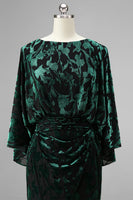 Load image into Gallery viewer, Floral Peacock Blue Boat Neck Velvet Sheath Long Mother of the Bride Dress with Pockets