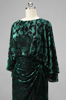 Load image into Gallery viewer, Floral Peacock Blue Boat Neck Velvet Sheath Long Mother of the Bride Dress with Pockets