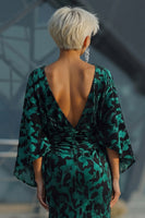 Load image into Gallery viewer, Floral Peacock Blue Boat Neck Velvet Sheath Long Mother of the Bride Dress with Pockets