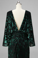 Load image into Gallery viewer, Floral Peacock Blue Boat Neck Velvet Sheath Long Mother of the Bride Dress with Pockets