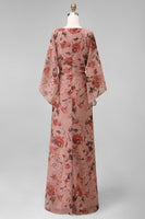 Load image into Gallery viewer, Floral Dusty Rose Chiffon V-Neck Sheath Long Mother of the Bride Dress with Pockets