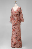 Load image into Gallery viewer, Floral Dusty Rose Chiffon V-Neck Sheath Long Mother of the Bride Dress with Pockets