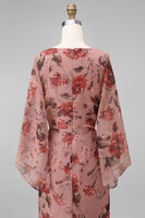 Load image into Gallery viewer, Floral Dusty Rose Chiffon V-Neck Sheath Long Mother of the Bride Dress with Pockets