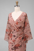 Load image into Gallery viewer, Floral Dusty Rose Chiffon V-Neck Sheath Long Mother of the Bride Dress with Pockets