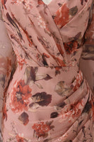 Load image into Gallery viewer, Floral Dusty Rose Chiffon V-Neck Sheath Long Mother of the Bride Dress with Pockets