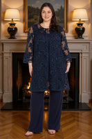 Load image into Gallery viewer, Navy 2 Piece Lace 3/4 Sleeves Mother of the Pant Suits