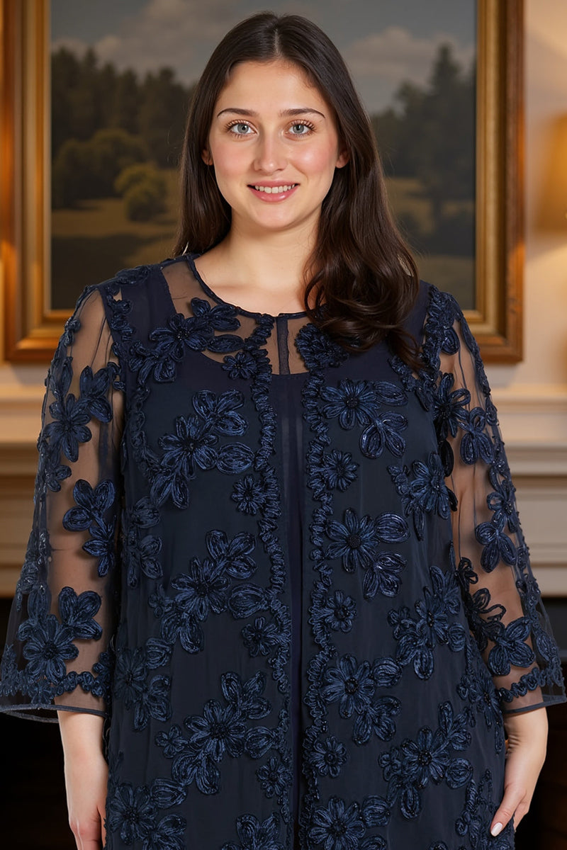 Load image into Gallery viewer, Navy 2 Piece Lace 3/4 Sleeves Mother of the Pant Suits