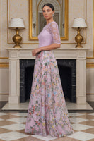Load image into Gallery viewer, Dusty Rose Floral A Line Lace Long Mother of the Bride Dress with Sleeves